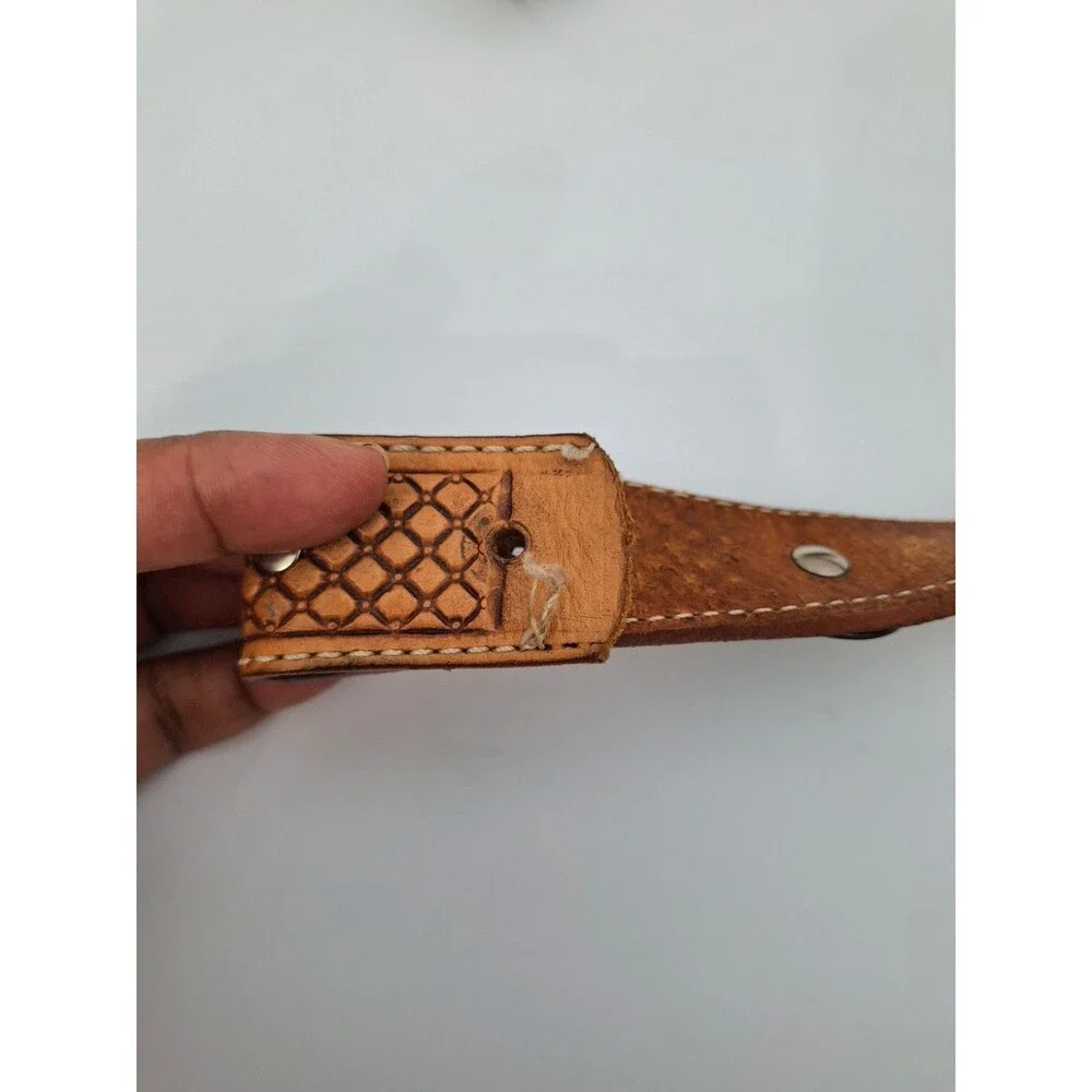 Vintage Double J Saddlery Belt Sz 34 Brown Leather Concho 90's Western No Buckle